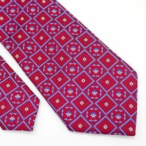 Eagle Shirtmakers Red‎ Blue Geometric Floral Woven Silk Tie